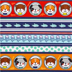 Tissu  bandes rouges bleues orange avec des animaux dans la mer Tissu par Michael Miller