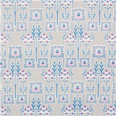 Tissu gris motif mur Art Dco bleu rose carreaux fleurs arbres Tissu par Liberty Fabrics