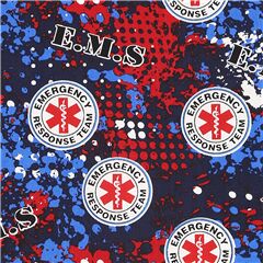 Tissu en coton bleu rouge noir sur les services d'urgence avec toiles de vie Tissu par Sykel Enterprises