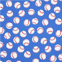 Tissu bleu avec des balles de baseball blanches et rouges Tissu par Timeless Treasures
