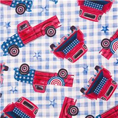 Tissu  carreaux Vichy bleus et blancs avec des pick-ups rouges Tissu par Michael Miller