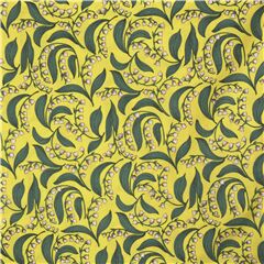 Toile  drap jaune chartreuse  fleurs avec des muguets verts Tissu par Japanese Indie