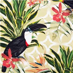 Grandes Fleurs Exotiques Oiseaux Toucan Tissu par Stof France