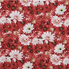 Toile  chemise japonaise en coton avec pleins de fleurs rouges corail blanches Tissu par Japanese Indie