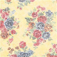 Tissu Oxford lamin beige crme imprim avec des fleurs roses vintage Tissu par Cosmo
