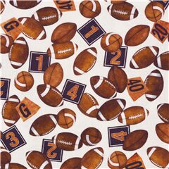 Tissu crme thme du sport numros ballons de foot amricain Tissu par Quilting Treasures