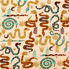 Tissu crme serpents style graphique plat marron et bleus Tissu par Alexander Henry