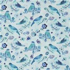 Tissu en coton bleu avec des oiseaux sur des branches des fleurs Tissu par Dear Stella