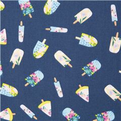 Tissu bleu popsicles, sucettes glaces multicolores, motifs floraux Tissu par Dear Stella