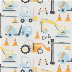 Tissu blanc avec des vhicules de construction Tissu par Dear Stella