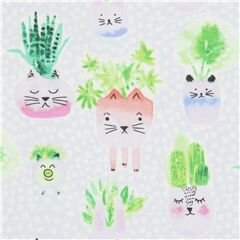 Tissu bleu-gris ple avec des animaux et des plantes Tissu par Dear Stella