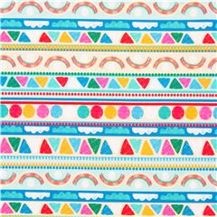 Tissu en coton Dino Mix Stripe triangles multicolores, nuages, arc-en-ciel Tissu par Michael Miller