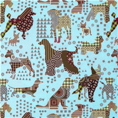 Chien silhouette patchwork USA coton bleu clair motifs colors Tissu par Sykel Enterprises