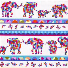 Tissu blanc bandes rayures lphants mosaques arc-en-ciel Tissu par Michael Miller