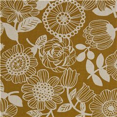 Tissu Oxford floral marron moutarde avec des fleurs en forme de cercles Tissu par Cosmo