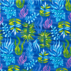 Tissu feuillage coton bleu USA frondes feuilles vert violet bleu aquarelle Tissu par Sykel Enterprises
