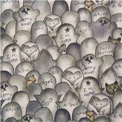 Tissu en coton gris chats souris animaux pierres tombales Tissu par Michael Miller