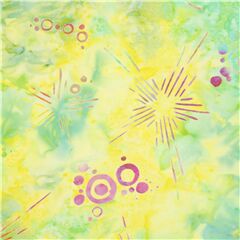 Tissu batik jaune vert avec des toiles roses, teint Tissu par Timeless Treasures