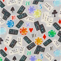Tissu en coton gris avec des dominos multicolores thme des jeux coupon (coupon)