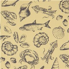 Tissu japonais jaune avec des animaux marins, des crabes, des poissons Tissu par Japanese Indie