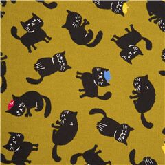 Tissu Oxford vert kaki avec des chats noirs avec d'adorables chapeaux Tissu