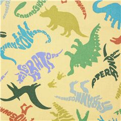 Tissu Oxford beige en coton avec des dinosaures, tricratops, stgosaure, Tissu par Kokka
