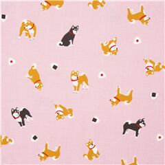 Tissu Oxford lamin rose clair chiens shiba inu et boulette de riz parpills Tissu par Japanese Indie