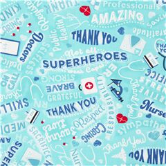 Tissu en coton bleu mots anglais, thme soins, hros, mdecal Tissu par Timeless Treasures