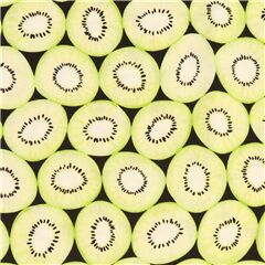 Tissu en coton noir avec des kiwis verts des fruits en tranches Tissu par Michael Miller