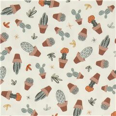 Tissu en coton avec des pots avec des cactus verts Tissu par Michael Miller