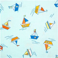 Tissu en coton bleu clair, voiliers multicolores, thme nautique Tissu par Michael Miller