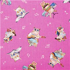 Tissu en coton rose notes de musique chats multicolores Tissu par Michael Miller