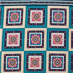 Tissu en coton style provenal  carreaux bleu sarcelle et beige Tissu par Michael Miller