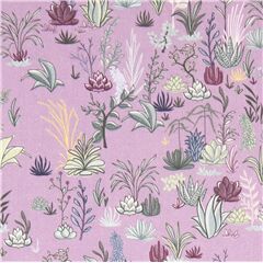 Tissu en coton violet avec des plantes dans un dsert Tissu par Michael Miller