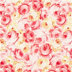 Rosen in Gelb und Pink auf weiem Baumwollstoff Stoff von Michael Miller