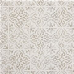 Tissu en coton gris crme  carreaux vintage avec des feuilles Tissu par Michael Miller
