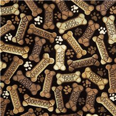 Tissu minky noir os pour chien, pattes polyester marron Tissu par Timeless Treasures