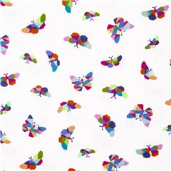 Tissu en coton blanc papillons en mosaques multicolores Tissu par Michael Miller
