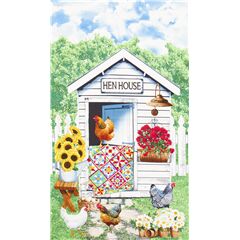 Tissu  panneaux multicolore avec un poulailler et un jardin Tissu par Timeless Treasures
