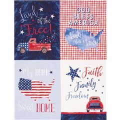 Tissu  panneaux Patriotic USA avec des mots, camions, carreaux Tissu par Michael Miller