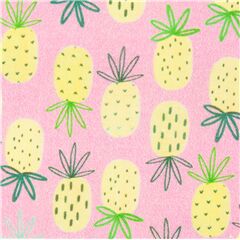 Tissu coton rose avec des fruits tropicaux, des ananas jaunes Tissu par Dear Stella