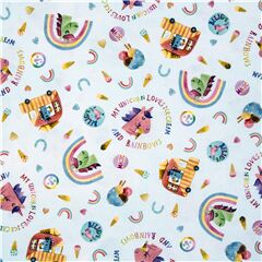 Cute Kawaii Tumbling Unicorn Glitter Stars Fabric by Cosmo - modeS4u