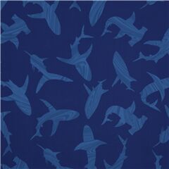 Silhouettes De Requins Tourbillon Bleu Tissu par Robert Kaufman