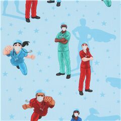 Tissu bleu clair avec des infirmires, des mdecins, des hros Tissu par Robert Kaufman