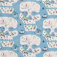 Tissu en coton bleu avec des cartes d'les en forme de crnes Tissu par Dear Stella