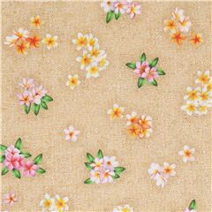 Kleine Plumeriablten auf beige Stoff von Robert Kaufman