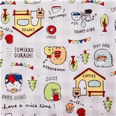 Tissu Oxford carreaux Vichy en nylon bleu et blanc animaux Sumikkogurashi Tissu
