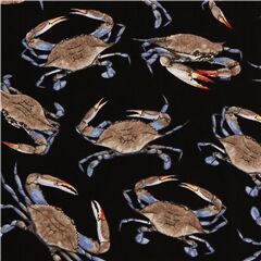 Tissu noir avec des crabes marron sur le thme de la plage Tissu par Timeless Treasures