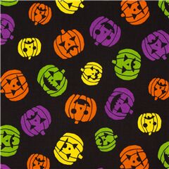 Tissu d'Halloween noir avec des citrouilles dans tous les sens, import du Japon Tissu par Japanese Indie