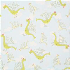Tissu bleu clair avec des dragons verts dans tous les sens Tissu par Quilting Treasures